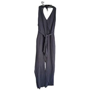 Abercrombie & Fitch Size Medium Tall Navy Blue Halter Linen Blend Romper #J10-3